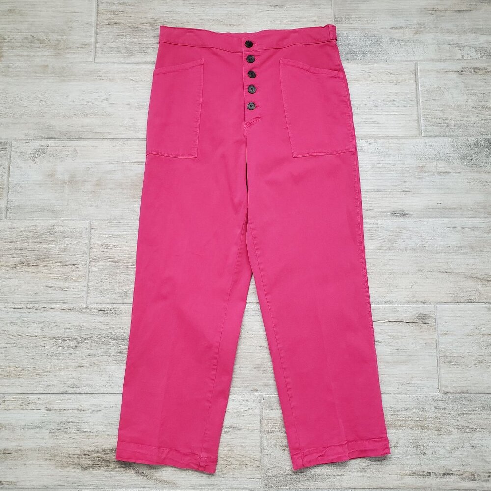 Lucky Brand Pants Women's Size 30 Pink Exposed Button Front Straight Leg Crop